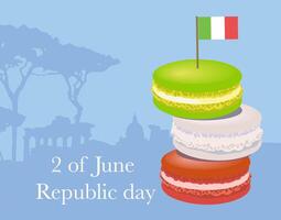 2 juin république journée Italie, modèle avec macarons dans le couleurs de le italien drapeau vecteur