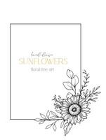 tournesols ligne dessin. tournesol Cadre ligne art. floral Cadre. floral ligne art. bien ligne tournesol illustration. main tiré contour fleurs. botanique coloration page. mariage invitation fleurs vecteur