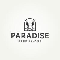 minimal cerf mâle cerf paradis île ligne art badge icône logo illustration conception vecteur