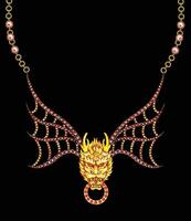 bijoux conception fantaisie tête dragon Collier esquisser par main dessin. vecteur