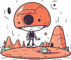 mignonne dessin animé robot personnage sur le rock. vecteur