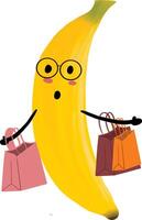 main tiré illustration, une marrant banane avec sac. parfait pour nourriture logo, T-shirt, marrant personnage carton, icône vecteur