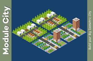 illustration 3d isométrique du quartier de la ville avec des maisons vecteur