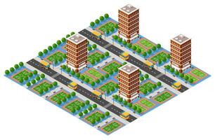 illustration 3d isométrique du quartier de la ville avec des maisons vecteur