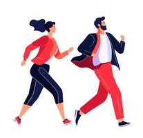 amoureux gens courir après chaque autre, interagir avec date limite l'amour concept. infographie amoureux travail en équipe, isolé sur blanc collection. plat homme femme activité plat illustration vecteur