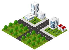 illustration 3d isométrique du quartier de la ville avec des maisons vecteur