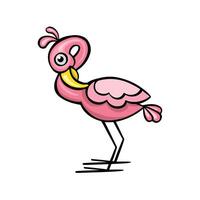 rose flamant oiseau incliné ses tête dessin animé style illustration autocollants vecteur