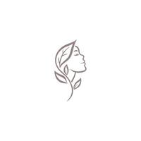 beauté femme visage avec feuille logo conception pour spa. vecteur