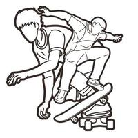 contour des joueurs de planche à roulettes action de sport extrême vecteur