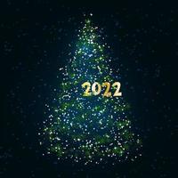 arbre de noël vert magique de flocons de neige sur fond bleu foncé. joyeux noël et bonne année 2022. illustration vectorielle. vecteur
