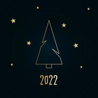 silhouette dorée d'un arbre de Noël avec des étoiles sur fond bleu foncé. joyeux noël et bonne année 2022. illustration vectorielle. vecteur