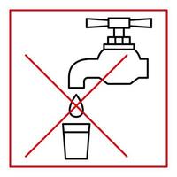 eau non potable, panneau d'interdiction. ne buvez pas d'eau, signe. appuyez sur l'icône. icône interdite de robinet. symbole de ligne mince. vecteur
