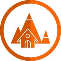 Montagne maison glyphe Orange cercle icône vecteur