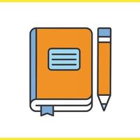 cahier de journal avec l'icône de couleur de crayon. journal scolaire avec signet. illustration vectorielle isolée vecteur