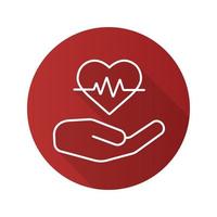 icône de soins cardiaques plat linéaire grandissime. main humaine avec courbe de rythme cardiaque. symbole de ligne de vecteur