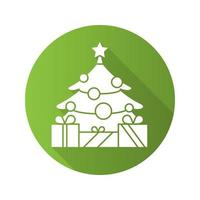 arbre du nouvel an avec étoile et cadeaux. icône de grandissime design plat. arbre de noël décoré avec des cadeaux. symbole de silhouette de vecteur
