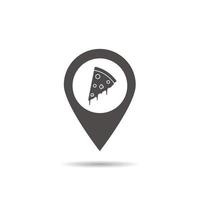 icône de localisation de pizzeria. symbole de silhouette de pointeur de carte d'ombre portée. pizzeria et restaurant précis. illustration vectorielle isolée vecteur