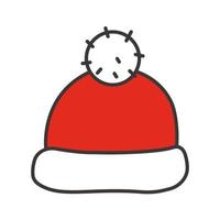 icône de couleur de chapeau de père Noël. bonnet d'hiver avec pompon. illustration vectorielle isolée vecteur