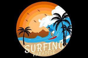 surf paradis design vintage rétro vecteur