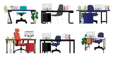 bel ensemble de bureau pour pigiste de bureau à domicile avec un design différent avec une table de chaise un dossier de pile de papier et des plantes d'intérieur vecteur