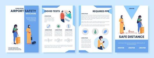 après le modèle de brochure vectorielle plane sur la sécurité de l'aéroport covid vecteur