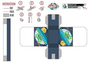 boîte lumineuse avec ovni pour les enfants. assemblage et coupe vecteur