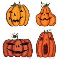 grand ensemble de citrouilles de croquis pour halloween décoré vecteur