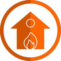 brûlant maison glyphe Orange cercle icône vecteur