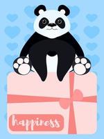 nouveau dessin panda heureux est assis sur un cadeau vecteur