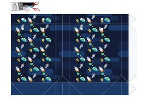 panier-cadeau de modèle d'impression avec espace plat et vaisseaux spatiaux. vecteur d'image