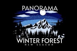 panorama hiver forêt silhouette rétro design vecteur