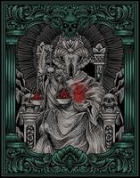 illustration roi satan sur le style d'ornement de gravure gothique vecteur