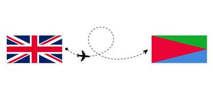 vol et voyage du royaume-uni de grande-bretagne à l'érythrée par concept de voyage en avion de passagers vecteur