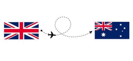 vol et voyage du royaume-uni de grande-bretagne à l'australie par concept de voyage en avion de passagers vecteur