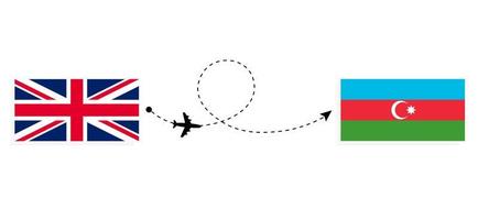 vol et voyage du royaume-uni de grande-bretagne à l'azerbaïdjan par concept de voyage en avion de passagers vecteur