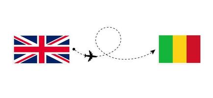 vol et voyage du royaume-uni de grande-bretagne au mali par concept de voyage en avion de passagers vecteur