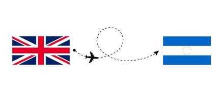 vol et voyage du royaume-uni de grande-bretagne au nicaragua par concept de voyage en avion de passagers vecteur