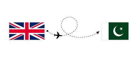 vol et voyage du royaume-uni de grande-bretagne au pakistan par concept de voyage en avion de passagers vecteur