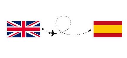 vol et voyage du royaume-uni de grande-bretagne à l'espagne par concept de voyage en avion de passagers vecteur