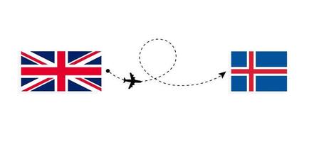 vol et voyage du royaume-uni de grande-bretagne à l'islande par concept de voyage en avion de passagers vecteur