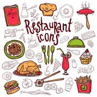 Esquisse de symboles de restaurant icônes doodle vecteur