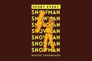 conception de t-shirt rétro bonhomme de neige événement sportif vecteur