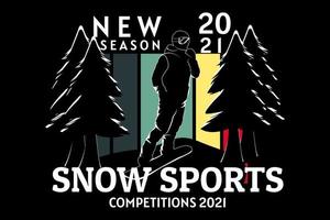 conception rétro de silhouette de sport de neige