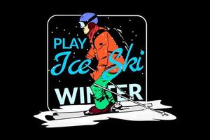 jouer au design vintage de ski sur glace vecteur