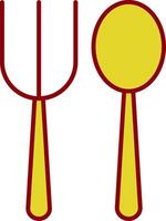 fourchette cuillère ligne deux Couleur icône vecteur