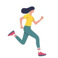 femmes fonctionnement sprint plat illustration isolé sur blanc Contexte. coureur, sportif femelle dessin animé personnages. vecteur