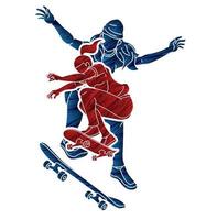 silhouette skateboard joueurs extrême sport action vecteur