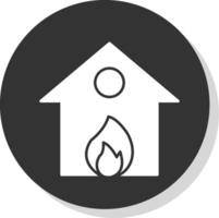 brûlant maison glyphe gris cercle icône vecteur