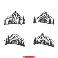 Montagne chalet sérénade pittoresque maison silhouettes ensemble contre majestueux alpin décors art vecteur