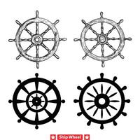 voile patrimoine antique navire roue silhouette conception évoquant maritime traditions vecteur